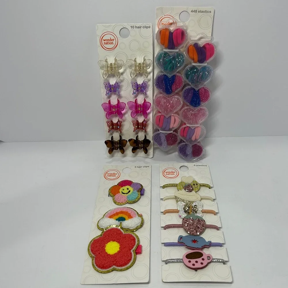 Wonder Nation Kids Hair Accessory Set Butterfly Clips Elastics Rainbow